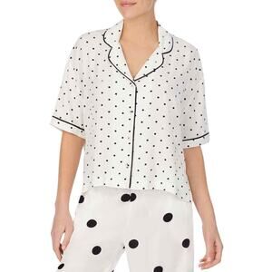 Refinery29 NWT Women's White Black Polka Dot Piera Crop Pajama Top Size M
